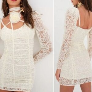 For Love And Lemons Ivory Lace Long Sleeve mini Dress Size M new with tags
